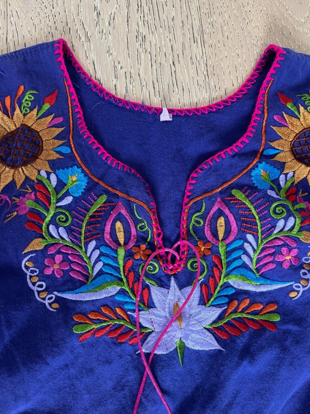 Vintage Mexican Purple Embroidered Floral Tunic Dress Womens Medium - Picture 2 of 5